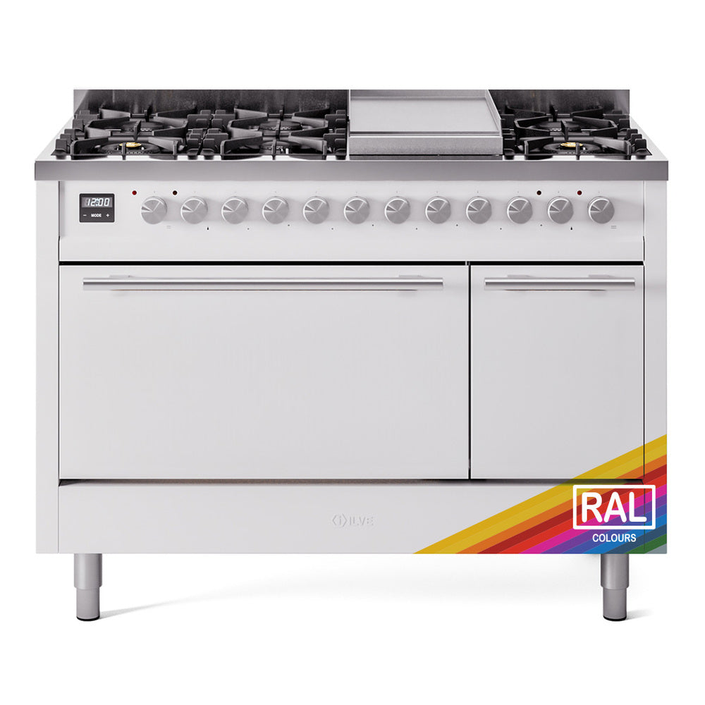 ILVE Professional Plus II 48" Dual Fuel Range 8 Sealed Burners with Solid Door UP48FQMP