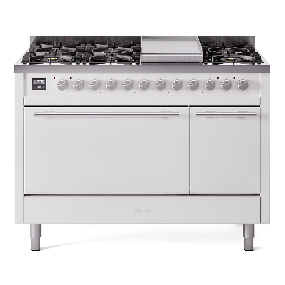 ILVE Professional Plus II 48" Dual Fuel Range 8 Sealed Burners with Solid Door UP48FQMP