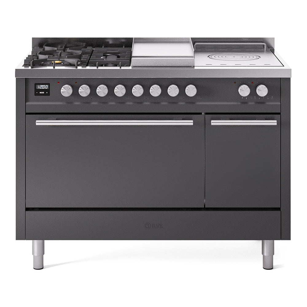 ILVE Professional Plus II 48" Dual Fuel Range with 5 Sealed Burners + Griddle + French Top Solid Door UP48FSQMP