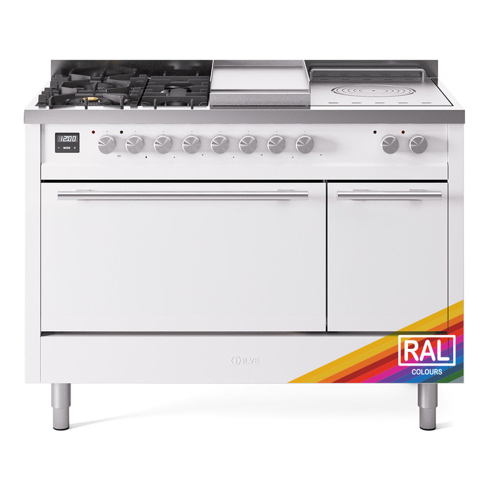 ILVE Professional Plus II 48" Dual Fuel Range with 5 Sealed Burners + Griddle + French Top Solid Door UP48FSQMP