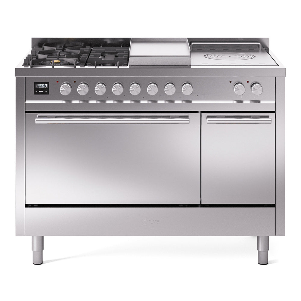 ILVE Professional Plus II 48" Dual Fuel Range with 5 Sealed Burners + Griddle + French Top Solid Door UP48FSQMP