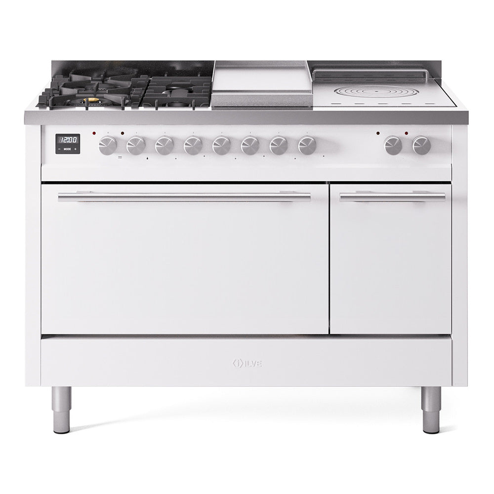 ILVE Professional Plus II 48" Dual Fuel Range with 5 Sealed Burners + Griddle + French Top Solid Door UP48FSQMP