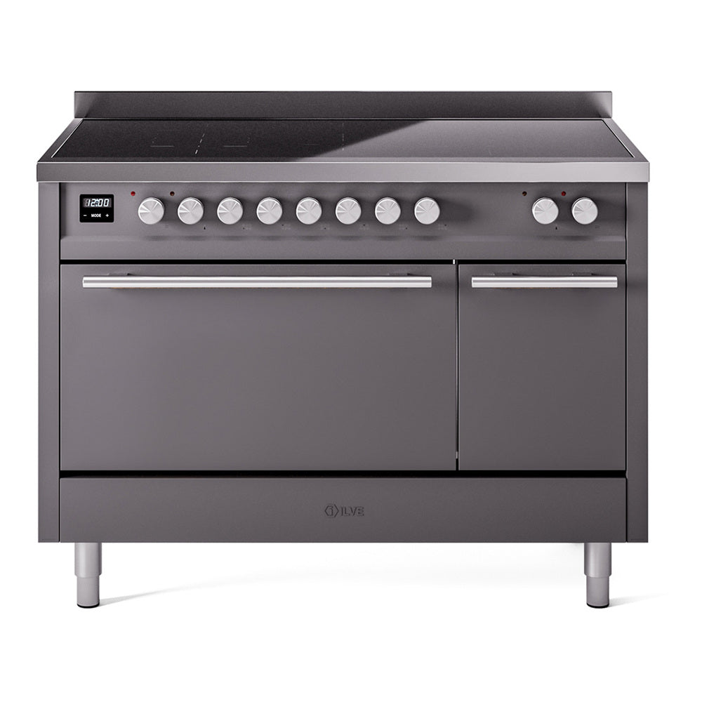 ILVE Professional Plus II 48" Electric Range with 6 Induction Elements Solid Door with Stainless Steel knobs UPI486QMP
