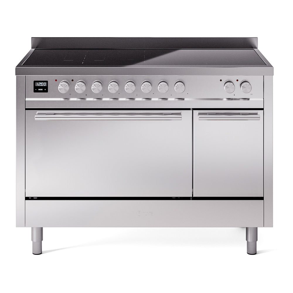 ILVE Professional Plus II 48" Electric Range with 6 Induction Elements Solid Door with Stainless Steel knobs UPI486QMP
