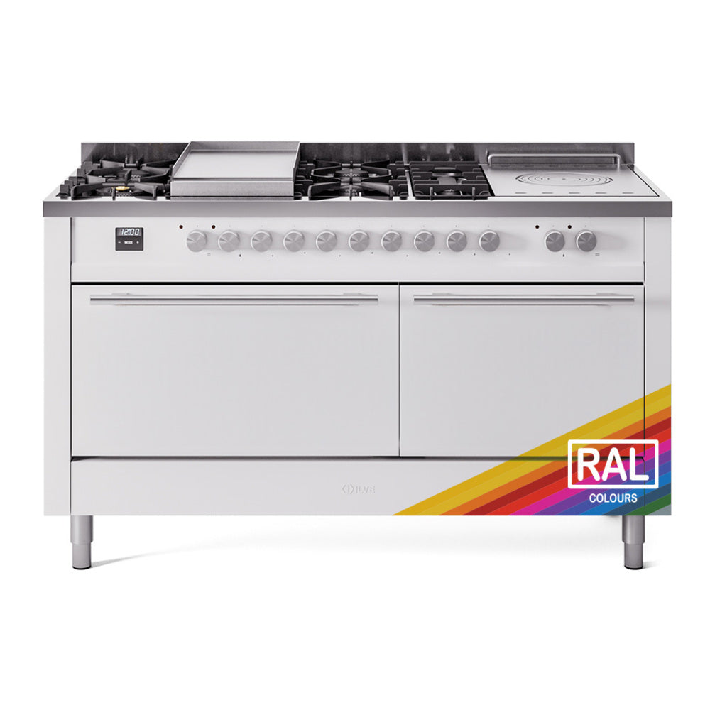 ILVE Professional Plus II 60" Dual Fuel Range with 7 Sealed Burners + Griddle + French Top Solid Door UP60FSQMP