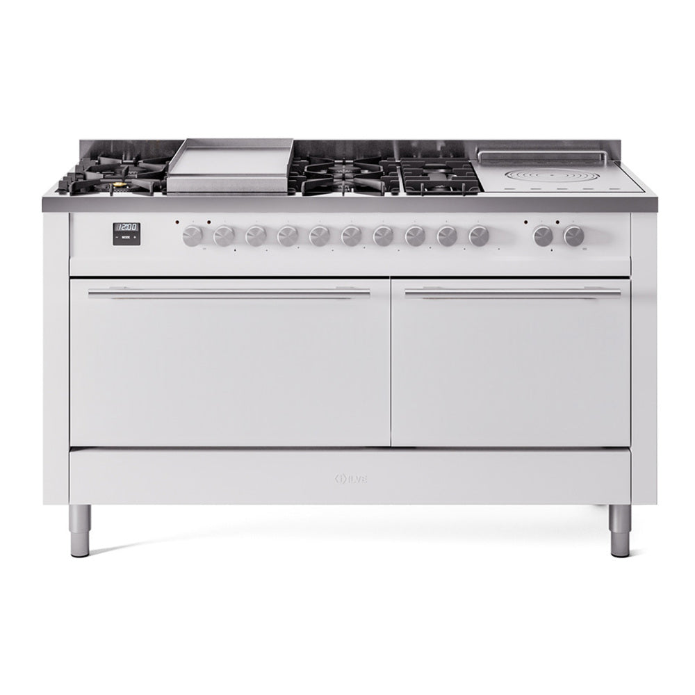 ILVE Professional Plus II 60" Dual Fuel Range with 7 Sealed Burners + Griddle + French Top Solid Door UP60FSQMP