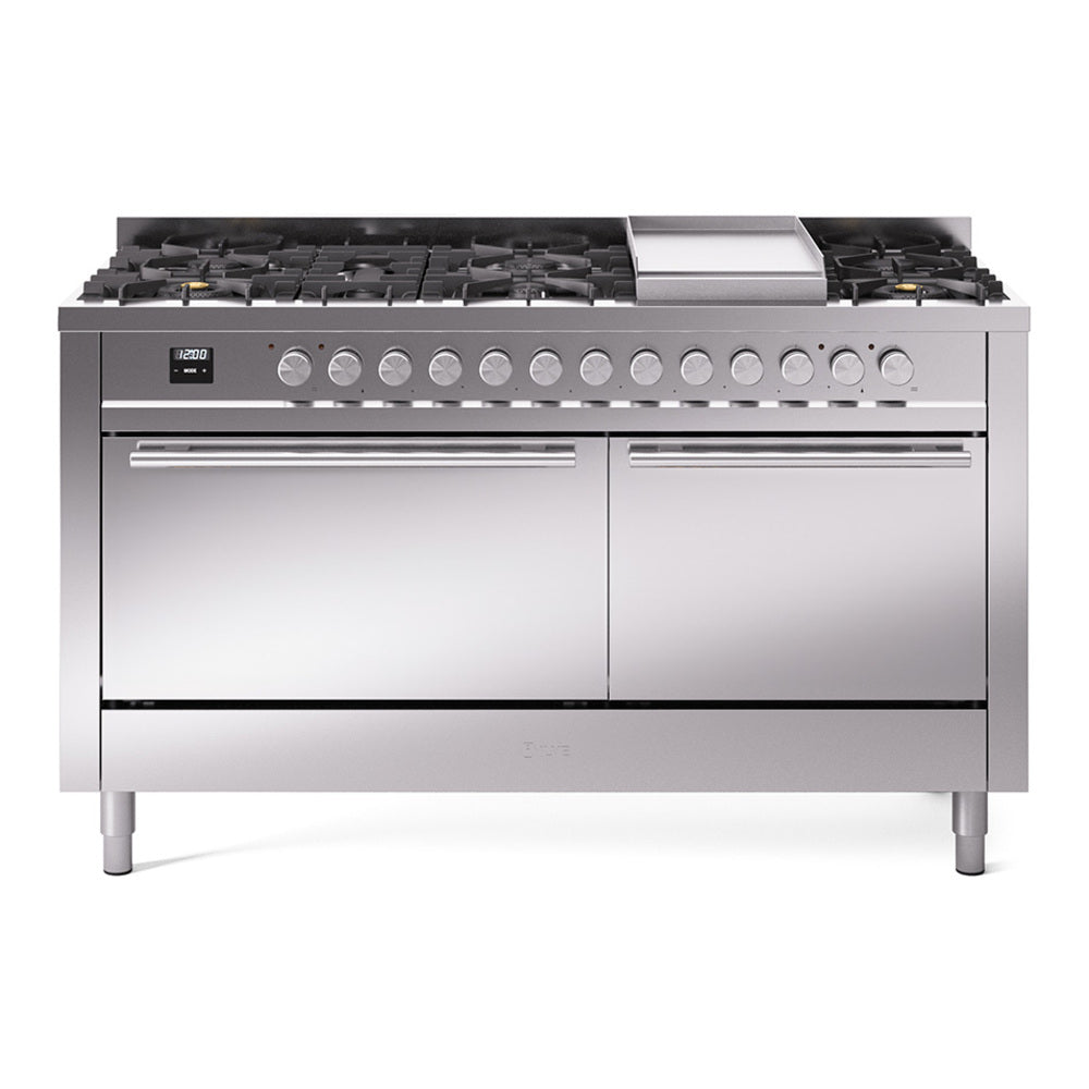 ILVE Professional Plus II 60" Dual Fuel Range with 9 Sealed Burners + Griddle Solid Door UP60FQMP