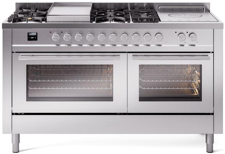 ILVE Professional Plus II 60 Inch Dual Fuel Freestanding Range in Stainless Steel with Trim UP60FSWMP