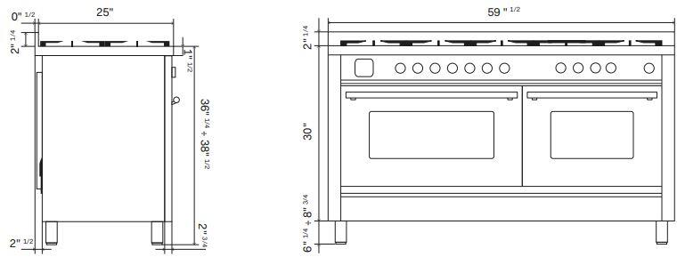 ILVE Professional Plus II 60 Inch Dual Fuel Freestanding Range in Stainless Steel with Trim UP60FSWMP