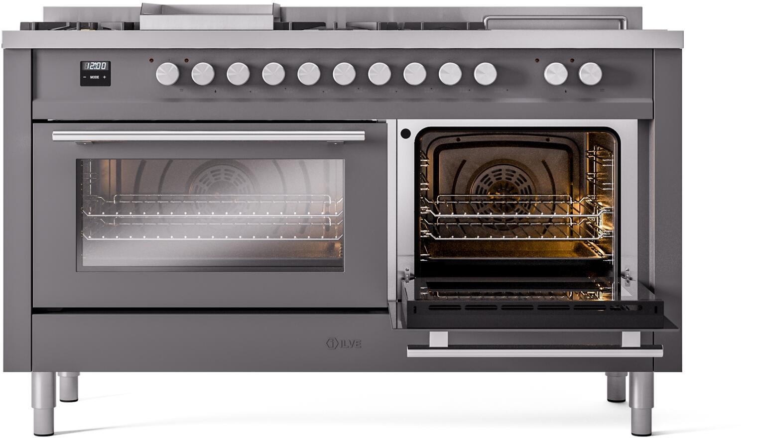 ILVE Professional Plus II 60 Inch Dual Fuel Freestanding Range in Stainless Steel with Trim UP60FSWMP