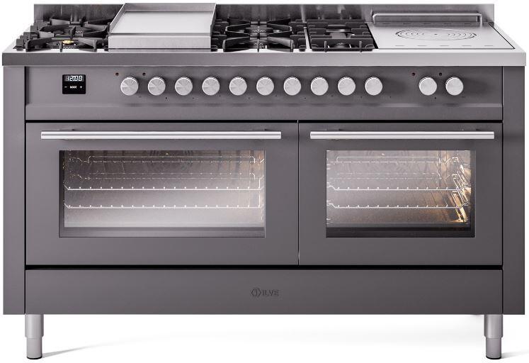 ILVE Professional Plus II 60 Inch Dual Fuel Freestanding Range in Stainless Steel with Trim UP60FSWMP