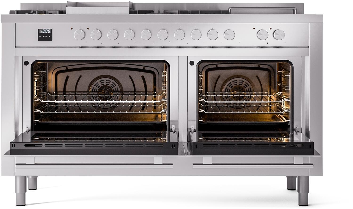 ILVE Professional Plus II 60 Inch Dual Fuel Freestanding Range in Stainless Steel with Trim UP60FSWMP