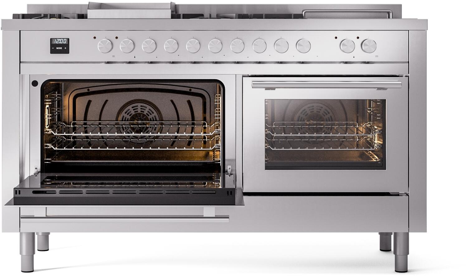 ILVE Professional Plus II 60 Inch Dual Fuel Freestanding Range in Stainless Steel with Trim UP60FSWMP