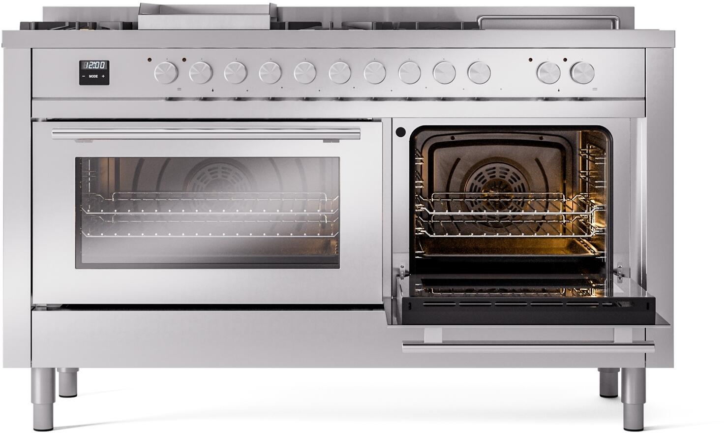 ILVE Professional Plus II 60 Inch Dual Fuel Freestanding Range in Stainless Steel with Trim UP60FSWMP
