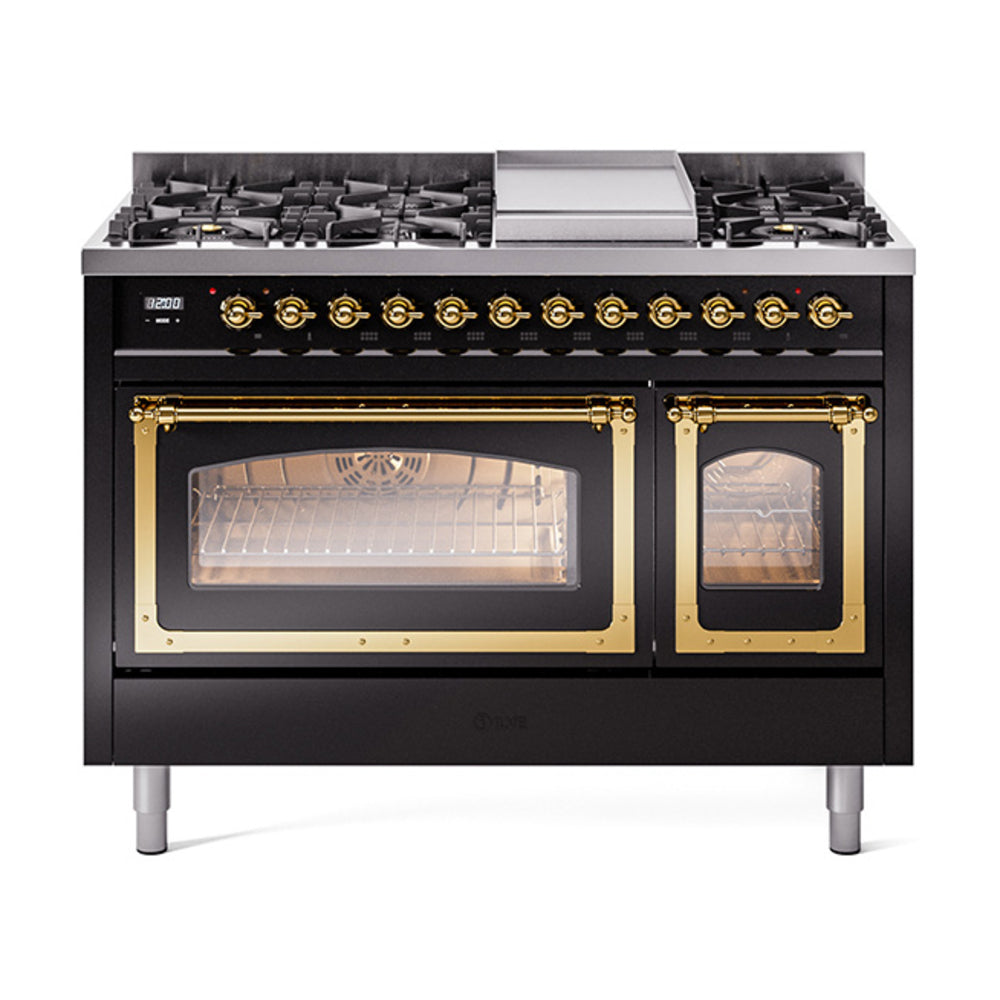ILVE Nostalgie II Noblesse 48" Dual Fuel Freestanding Range 8 Sealed Burners + Griddle with Triple Glass Door UN48FNMP