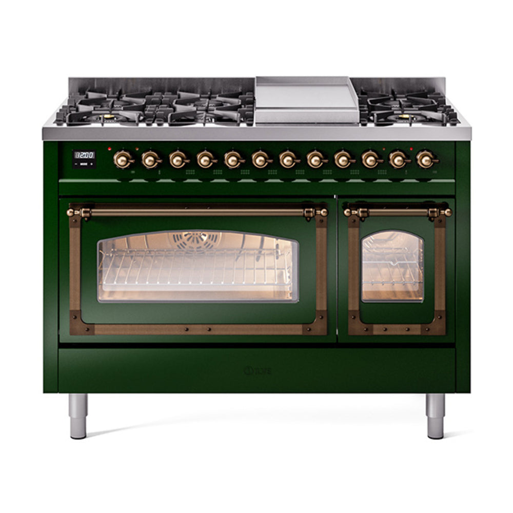 ILVE Nostalgie II Noblesse 48" Dual Fuel Freestanding Range 8 Sealed Burners + Griddle with Triple Glass Door UN48FNMP