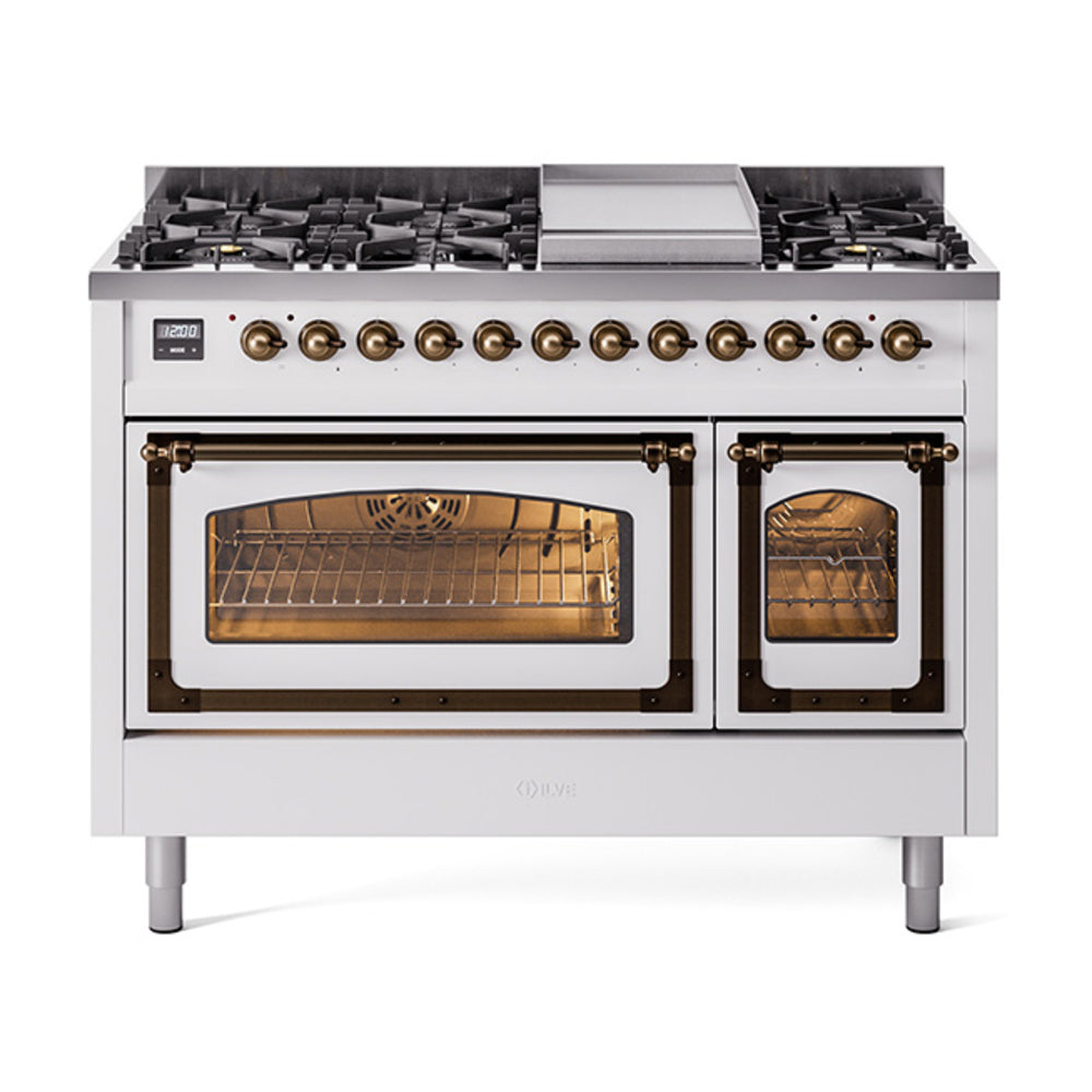 ILVE Nostalgie II Noblesse 48" Dual Fuel Freestanding Range 8 Sealed Burners + Griddle with Triple Glass Door UN48FNMP