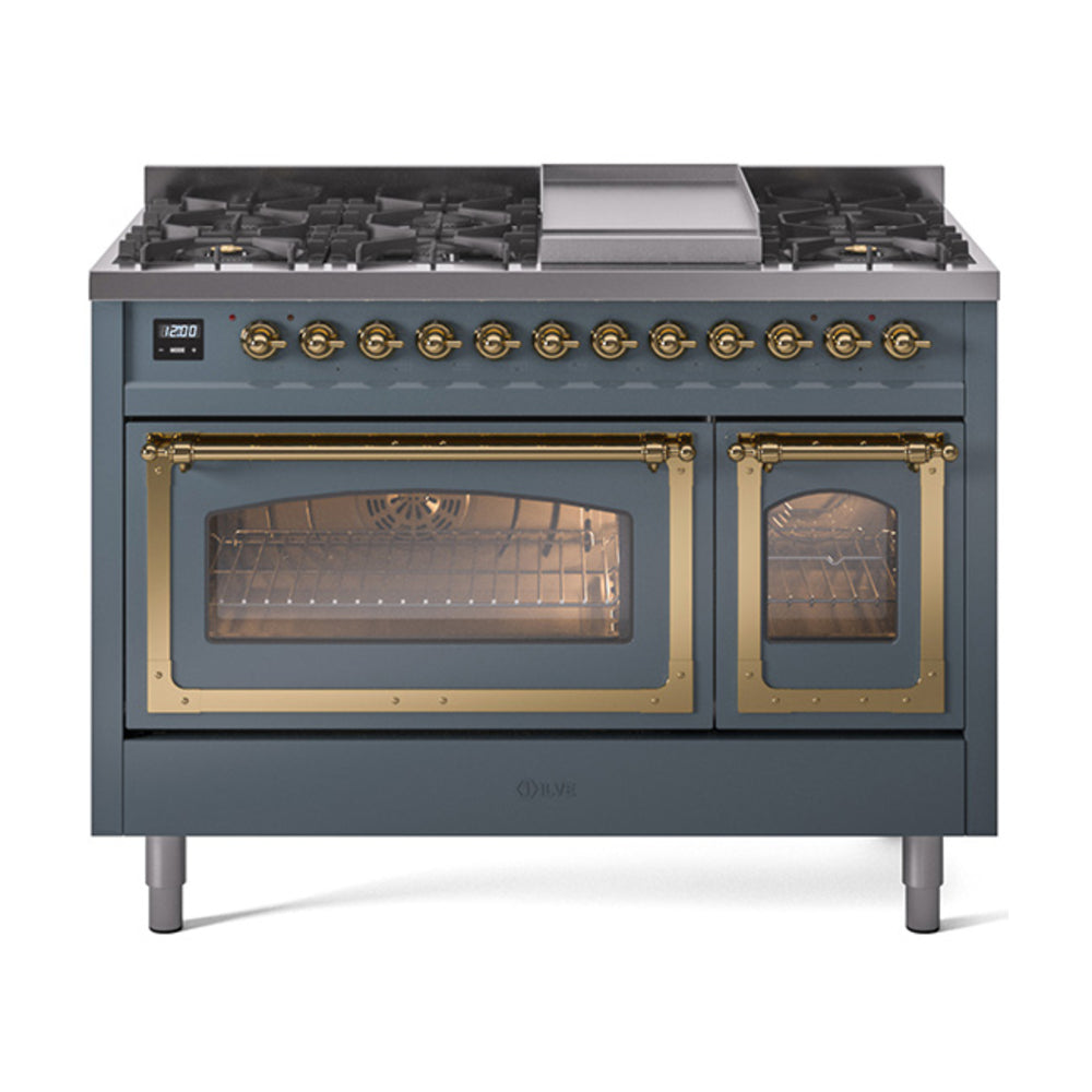 ILVE Nostalgie II Noblesse 48" Dual Fuel Freestanding Range 8 Sealed Burners + Griddle with Triple Glass Door UN48FNMP