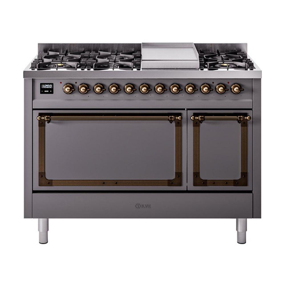 ILVE Nostalgie II Noblesse 48" Dual Fuel Freestanding Range 8 Sealed Burners + Griddle with Solid Door  UN48FQNMP