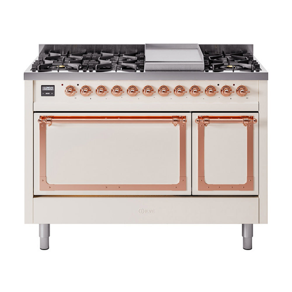 ILVE Nostalgie II Noblesse 48" Dual Fuel Freestanding Range 8 Sealed Burners + Griddle with Solid Door  UN48FQNMP