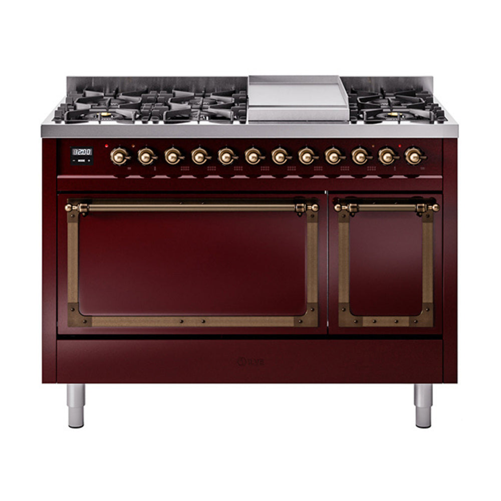 ILVE Nostalgie II Noblesse 48" Dual Fuel Freestanding Range 8 Sealed Burners + Griddle with Solid Door  UN48FQNMP