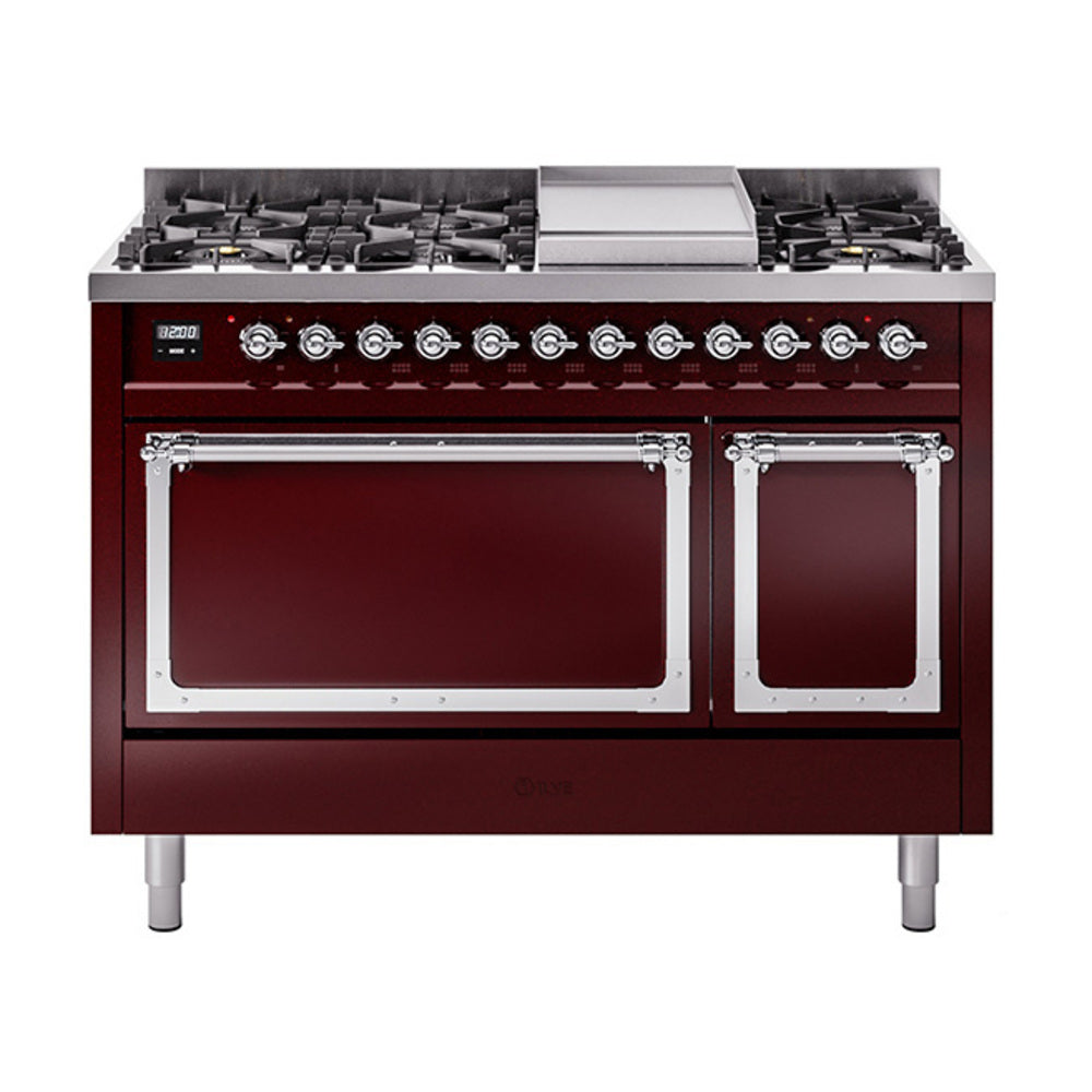 ILVE Nostalgie II Noblesse 48" Dual Fuel Freestanding Range 8 Sealed Burners + Griddle with Solid Door  UN48FQNMP