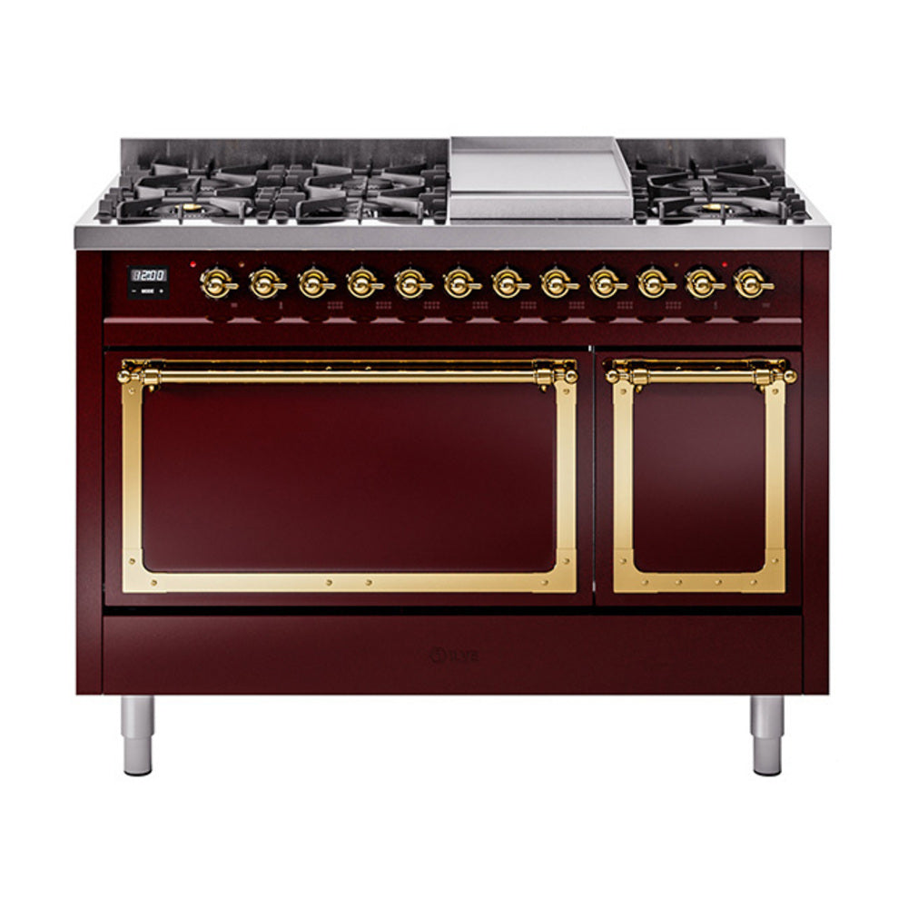 ILVE Nostalgie II Noblesse 48" Dual Fuel Freestanding Range 8 Sealed Burners + Griddle with Solid Door  UN48FQNMP