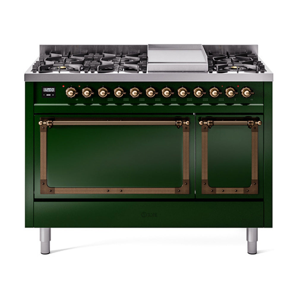 ILVE Nostalgie II Noblesse 48" Dual Fuel Freestanding Range 8 Sealed Burners + Griddle with Solid Door  UN48FQNMP
