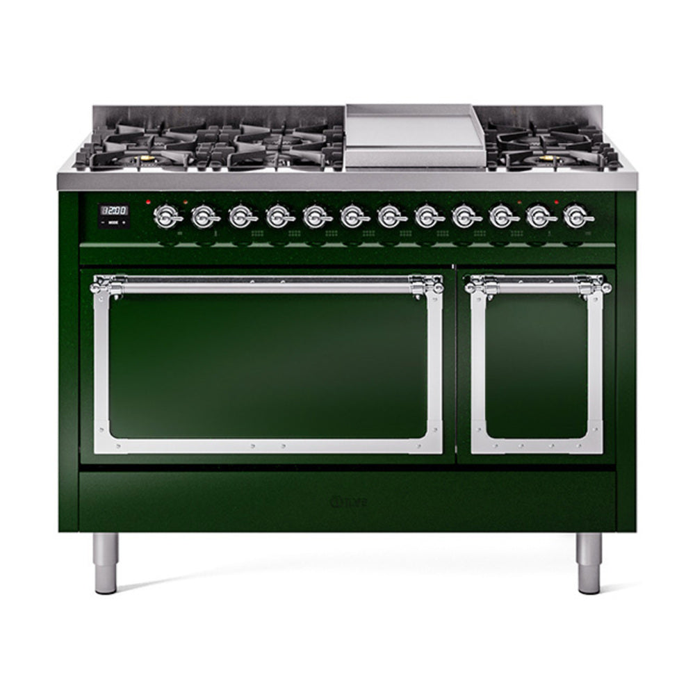 ILVE Nostalgie II Noblesse 48" Dual Fuel Freestanding Range 8 Sealed Burners + Griddle with Solid Door  UN48FQNMP