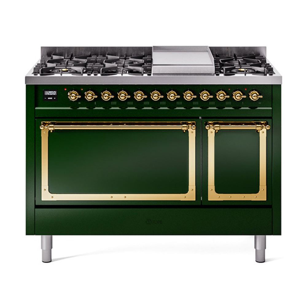 ILVE Nostalgie II Noblesse 48" Dual Fuel Freestanding Range 8 Sealed Burners + Griddle with Solid Door  UN48FQNMP