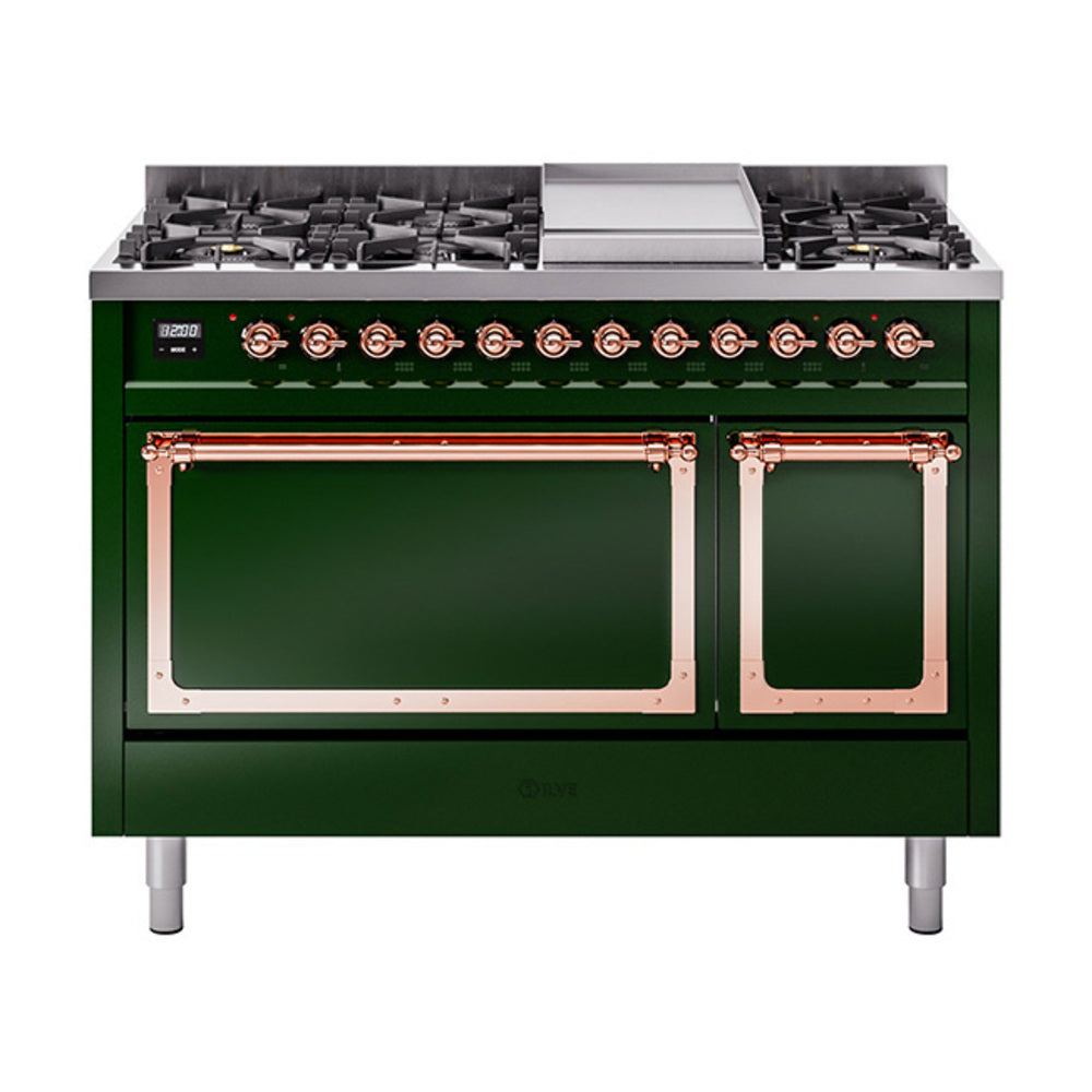 ILVE Nostalgie II Noblesse 48" Dual Fuel Freestanding Range 8 Sealed Burners + Griddle with Solid Door  UN48FQNMP