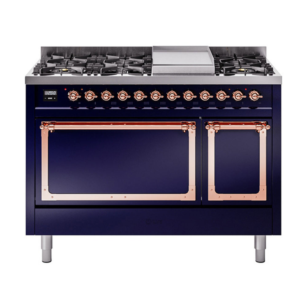 ILVE Nostalgie II Noblesse 48" Dual Fuel Freestanding Range 8 Sealed Burners + Griddle with Solid Door  UN48FQNMP