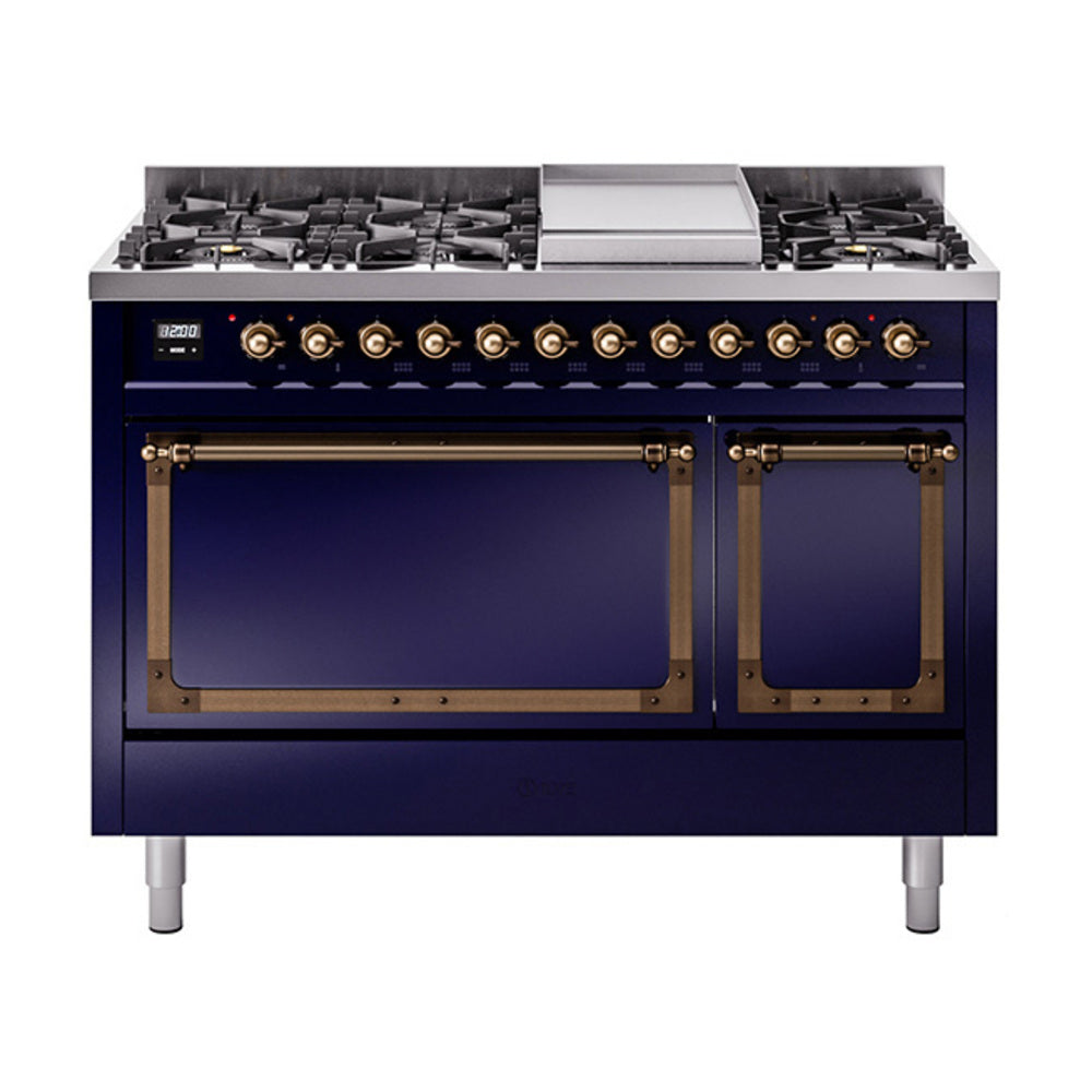 ILVE Nostalgie II Noblesse 48" Dual Fuel Freestanding Range 8 Sealed Burners + Griddle with Solid Door  UN48FQNMP