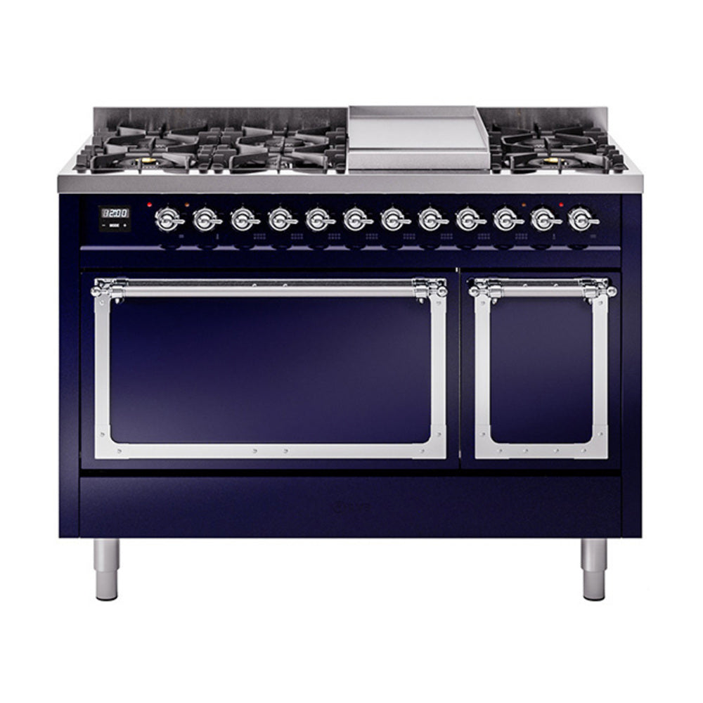 ILVE Nostalgie II Noblesse 48" Dual Fuel Freestanding Range 8 Sealed Burners + Griddle with Solid Door  UN48FQNMP