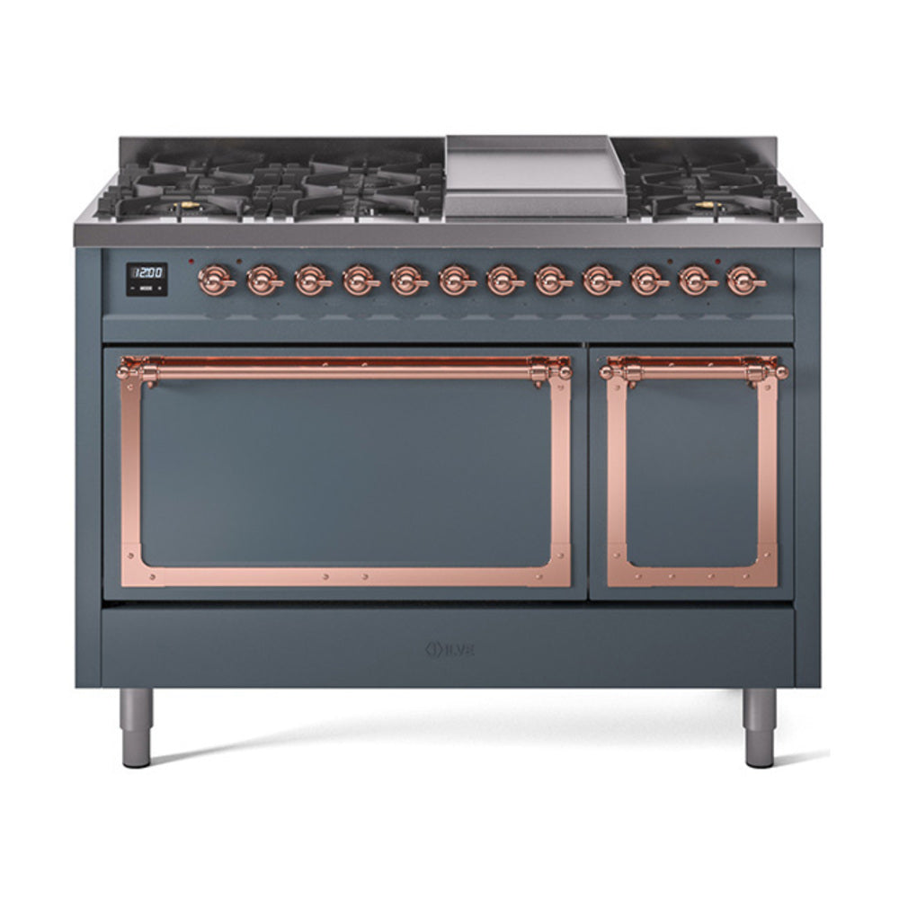ILVE Nostalgie II Noblesse 48" Dual Fuel Freestanding Range 8 Sealed Burners + Griddle with Solid Door  UN48FQNMP
