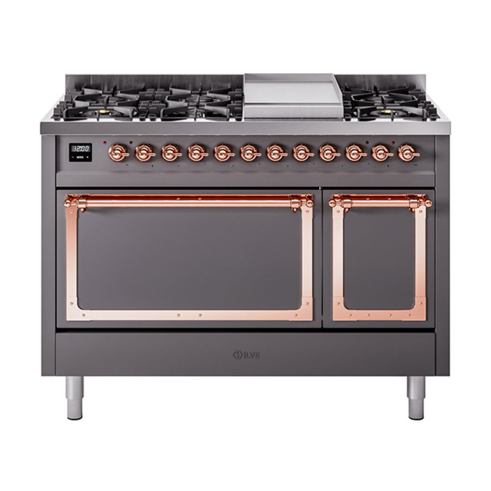 ILVE Nostalgie II Noblesse 48" Dual Fuel Freestanding Range 8 Sealed Burners + Griddle with Solid Door  UN48FQNMP
