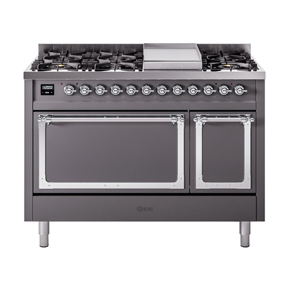 ILVE Nostalgie II Noblesse 48" Dual Fuel Freestanding Range 8 Sealed Burners + Griddle with Solid Door  UN48FQNMP