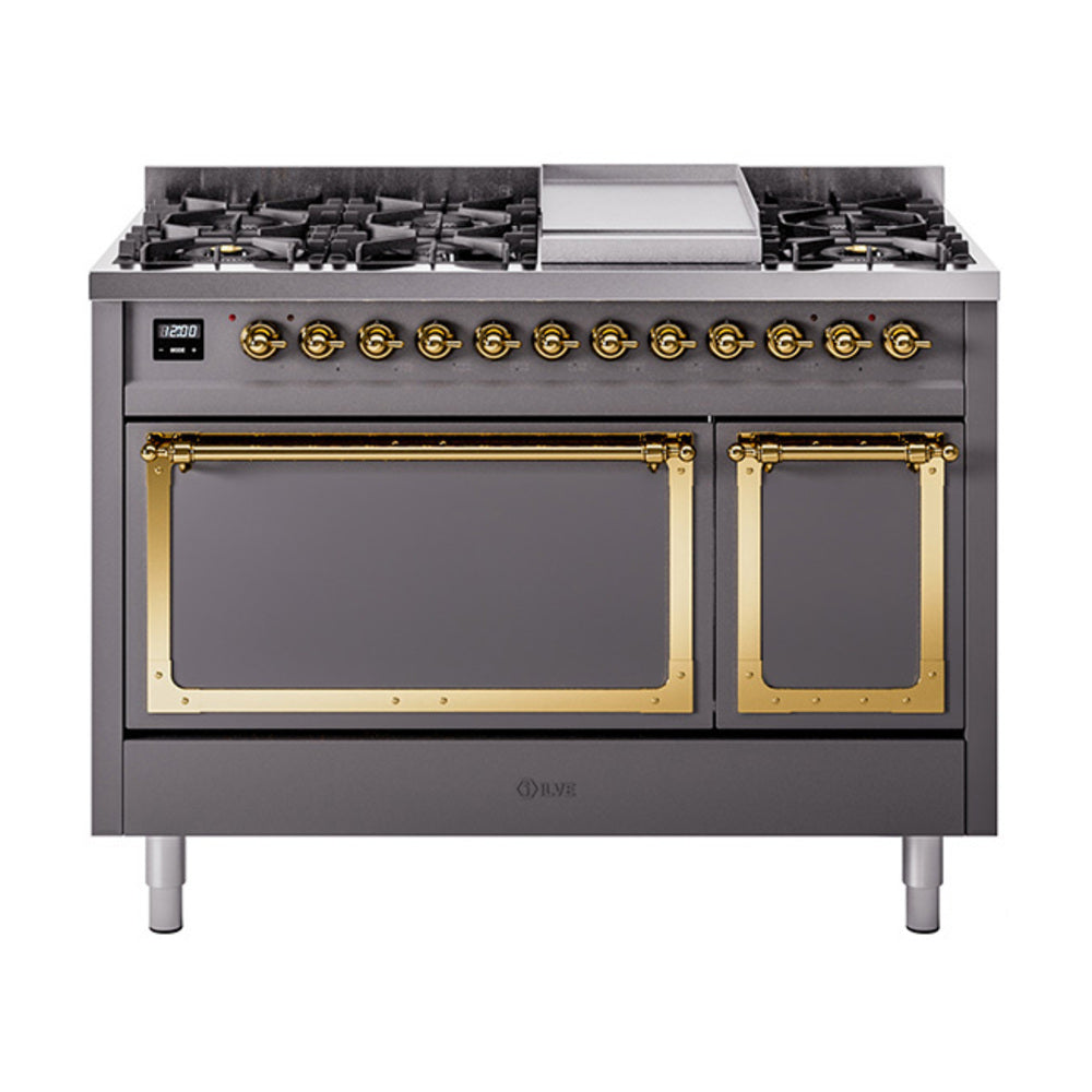 ILVE Nostalgie II Noblesse 48" Dual Fuel Freestanding Range 8 Sealed Burners + Griddle with Solid Door  UN48FQNMP