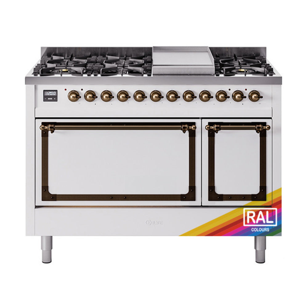 ILVE Nostalgie II Noblesse 48" Dual Fuel Freestanding Range 8 Sealed Burners + Griddle with Solid Door  UN48FQNMP
