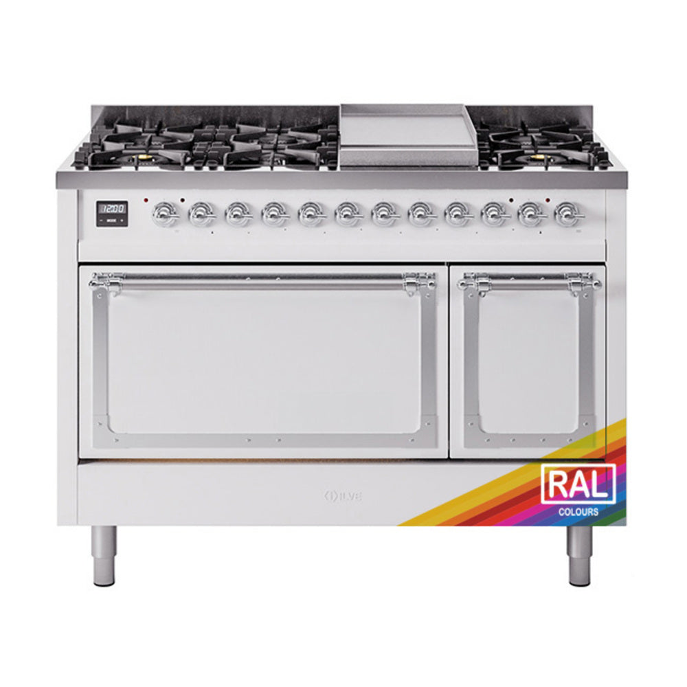 ILVE Nostalgie II Noblesse 48" Dual Fuel Freestanding Range 8 Sealed Burners + Griddle with Solid Door  UN48FQNMP