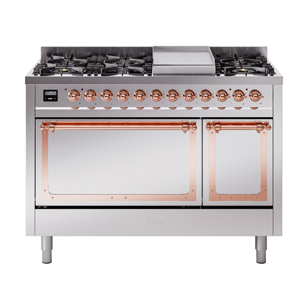 ILVE Nostalgie II Noblesse 48" Dual Fuel Freestanding Range 8 Sealed Burners + Griddle with Solid Door  UN48FQNMP