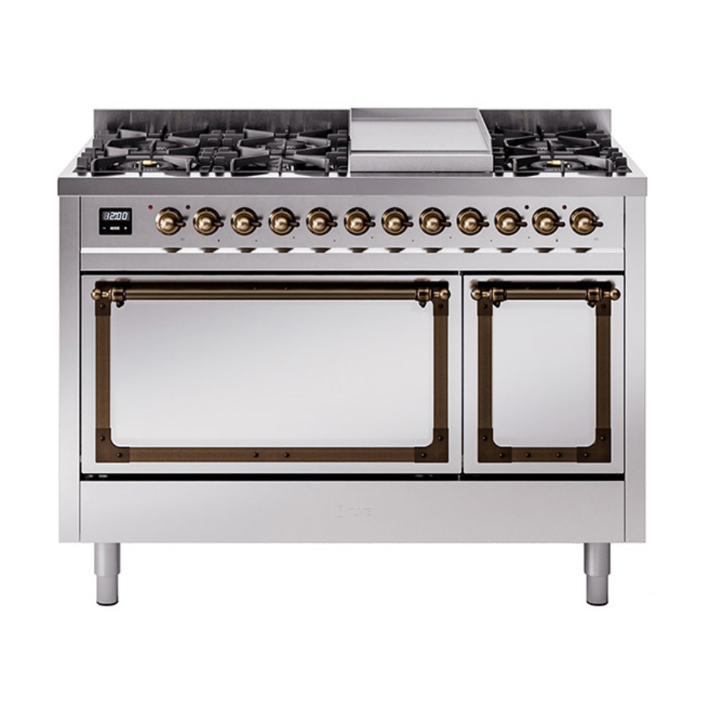 ILVE Nostalgie II Noblesse 48" Dual Fuel Freestanding Range 8 Sealed Burners + Griddle with Solid Door  UN48FQNMP