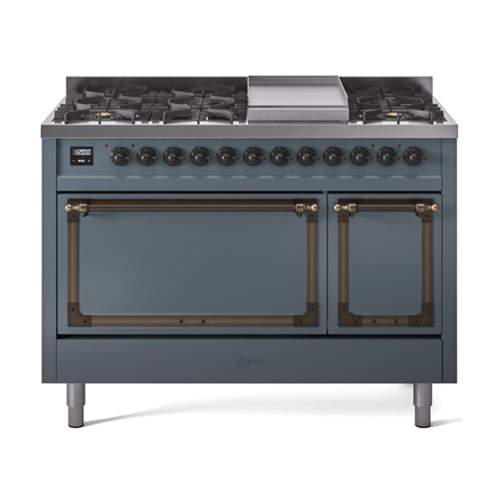 ILVE Nostalgie II Noblesse 48" Dual Fuel Freestanding Range 8 Sealed Burners + Griddle with Solid Door  UN48FQNMP