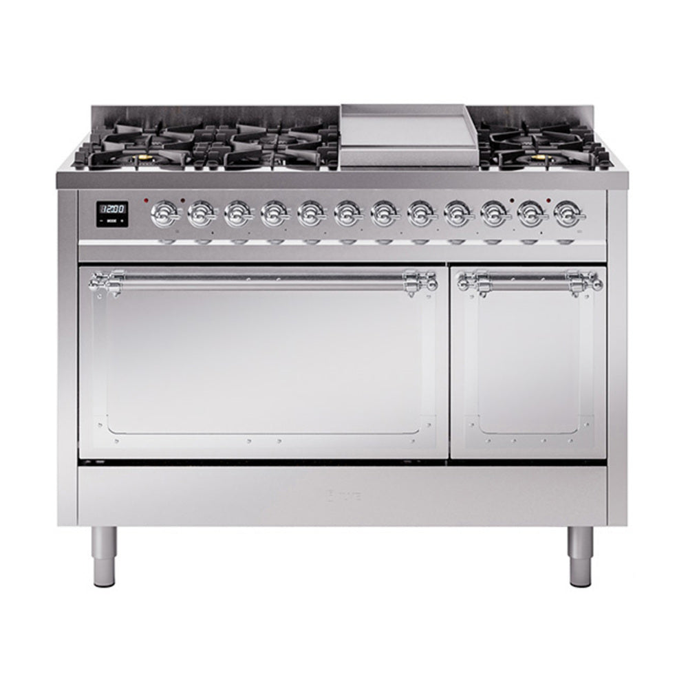 ILVE Nostalgie II Noblesse 48" Dual Fuel Freestanding Range 8 Sealed Burners + Griddle with Solid Door  UN48FQNMP