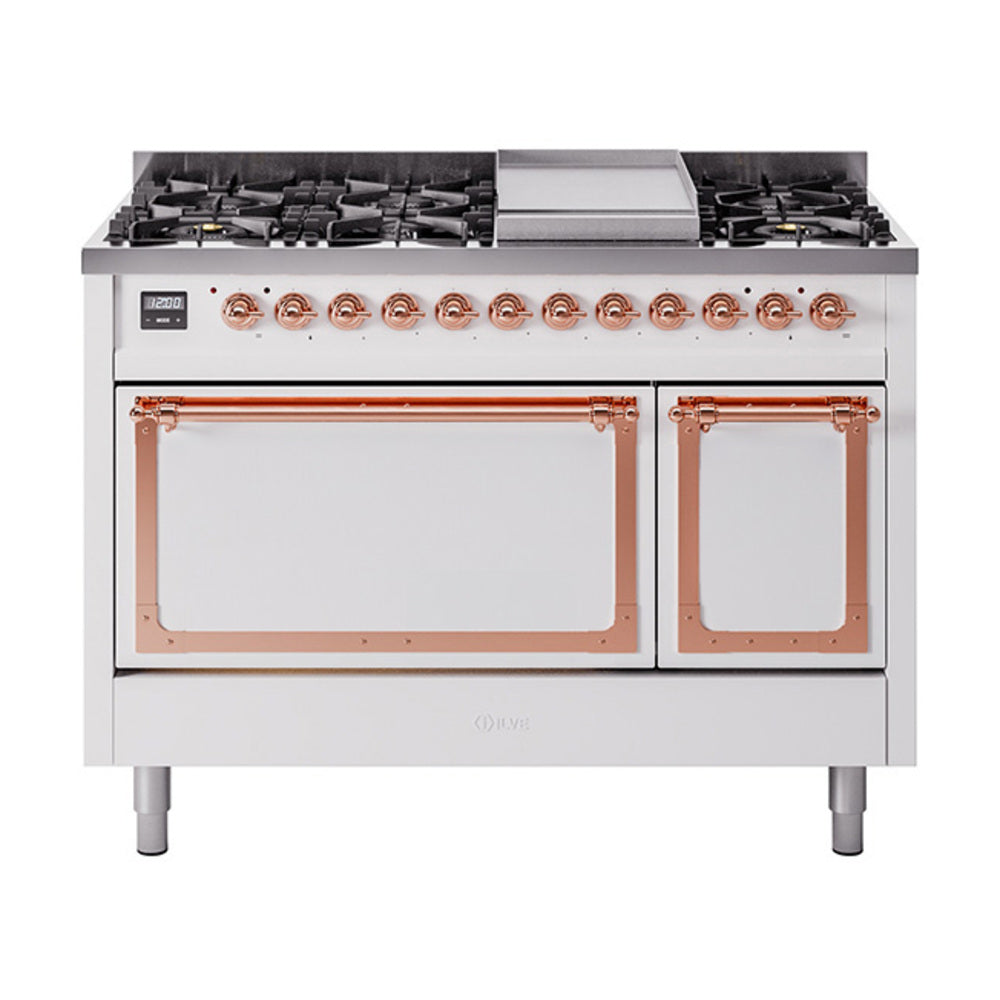 ILVE Nostalgie II Noblesse 48" Dual Fuel Freestanding Range 8 Sealed Burners + Griddle with Solid Door  UN48FQNMP