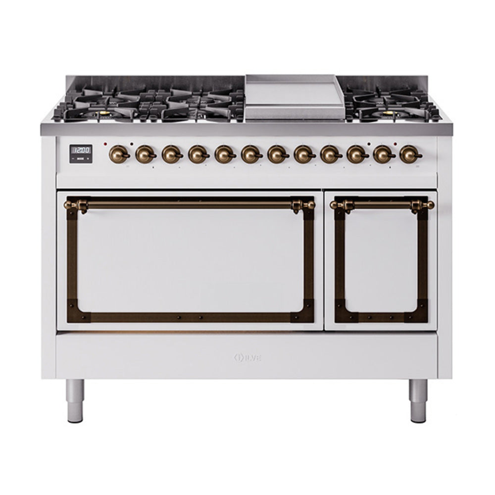 ILVE Nostalgie II Noblesse 48" Dual Fuel Freestanding Range 8 Sealed Burners + Griddle with Solid Door  UN48FQNMP
