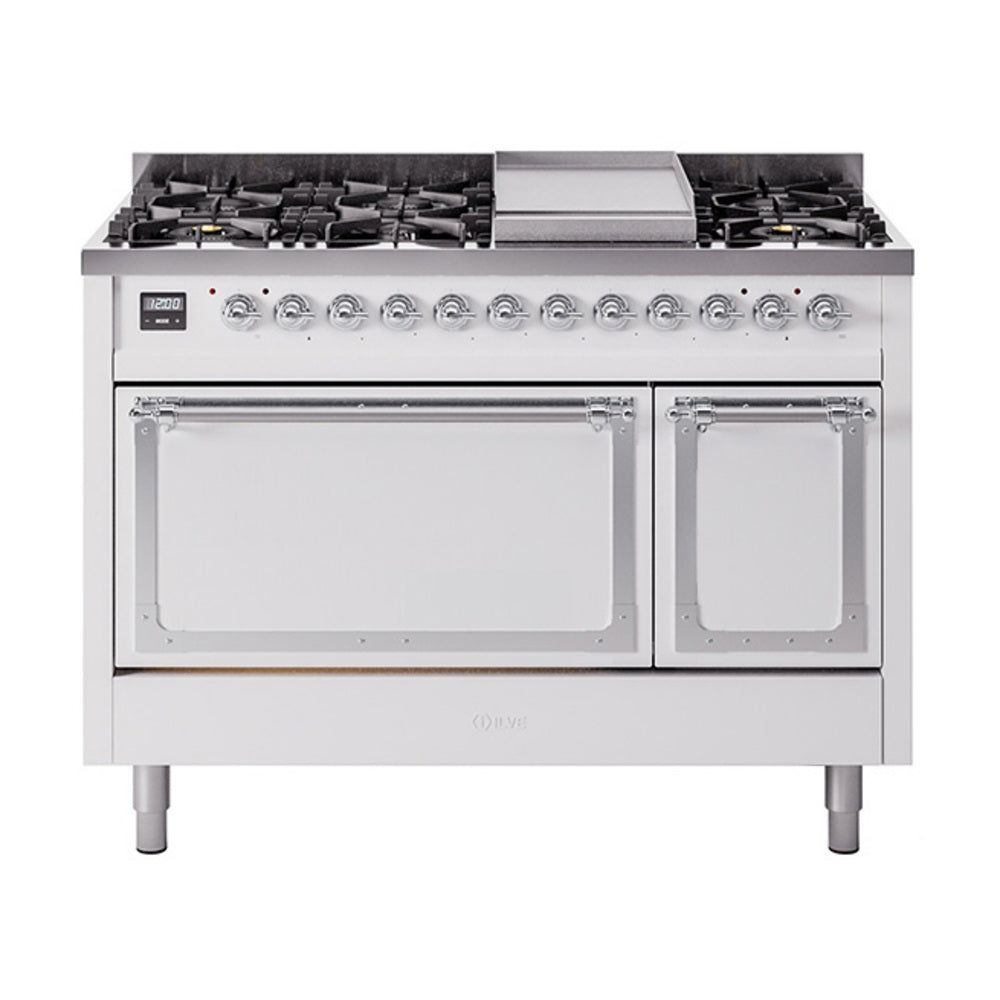 ILVE Nostalgie II Noblesse 48" Dual Fuel Freestanding Range 8 Sealed Burners + Griddle with Solid Door  UN48FQNMP