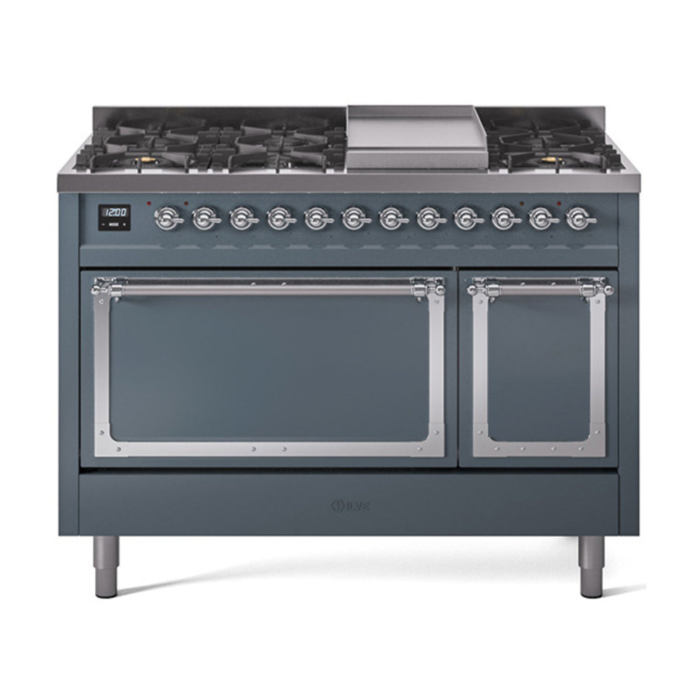 ILVE Nostalgie II Noblesse 48" Dual Fuel Freestanding Range 8 Sealed Burners + Griddle with Solid Door  UN48FQNMP