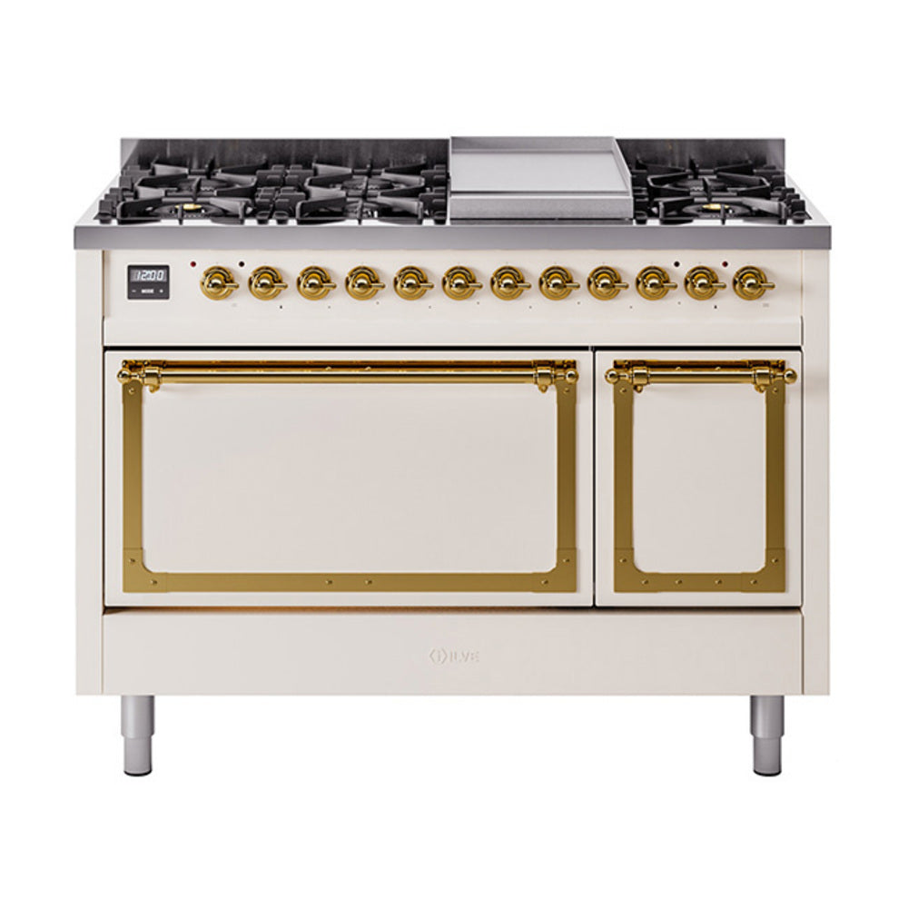 ILVE Nostalgie II Noblesse 48" Dual Fuel Freestanding Range 8 Sealed Burners + Griddle with Solid Door  UN48FQNMP