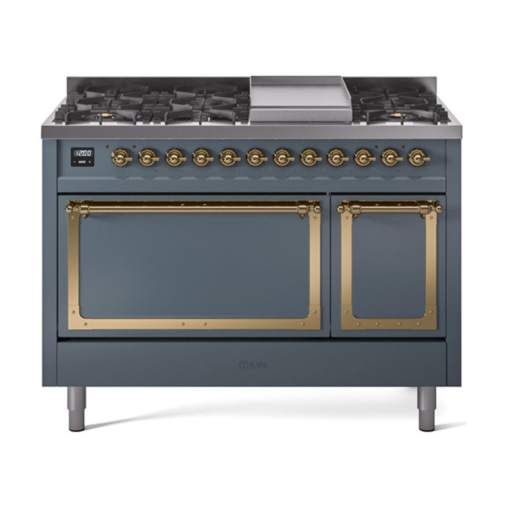 ILVE Nostalgie II Noblesse 48" Dual Fuel Freestanding Range 8 Sealed Burners + Griddle with Solid Door  UN48FQNMP